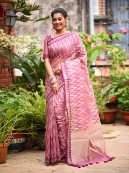 Odette - Lavender Silk Blend Woven Saree with Unstitched Blouse
