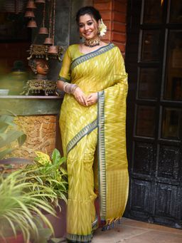 Odette - Green Silk Blend Woven Saree with Unstitched Blouse