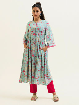 Jaipur Kurti - Blue Floral Flared Kurta