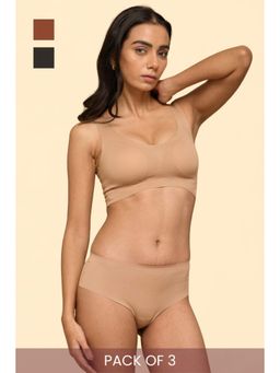 Krvvy - Women Seamless Mid-Rise Thong Panty Ultrasoft Invisible Multi-Color (Pack of 3)