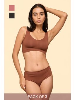 Krvvy - Women Seamless Mid-Rise Thong Panty Ultrasoft Invisible Multi-Color (Pack of 3)