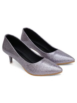 SHUZ TOUCH - Shimmer Detail Kitten Heel Pumps - Grey