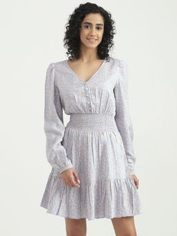 United Colors of Benetton - Viscose Purple Floral V-Neck Women Dress