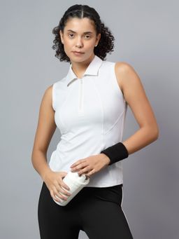 Fitkin - Womens White Polo Zip Tank
