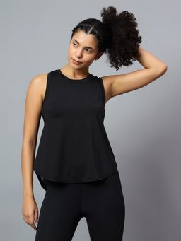 Fitkin - Womens Black Tank with Back Net Panel Design