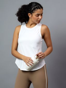 Fitkin - Women White Breathable Back Mesh Split Tank