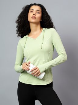 Fitkin - Womens Green Long Sleeve Hooded T-Shirt