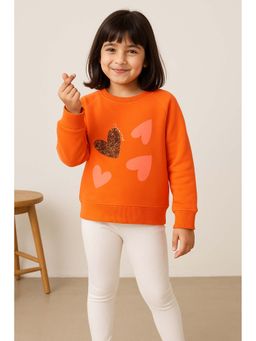Tales & Stories - Girls Orange Printed Oversized Sweatshirt