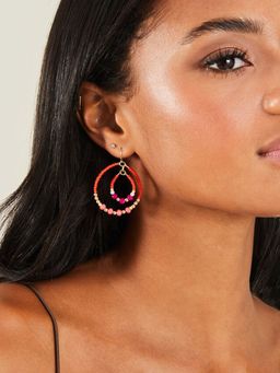 Accessorize London - Women Pink Beaded Double Drop Earrings