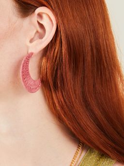 Accessorize London - Women Pink Raffia Hoop Earrings