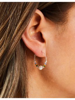 Accessorize London - Women Sterling Silver-Plated Beaded Hoop Earrings