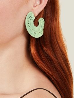 Accessorize London - Women Mint Raffia Wrap Hoop Earrings