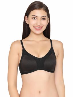 Clovia - Cotton Rich Solid Non-Padded Full Cup Wire Free Spacer Bra - Black