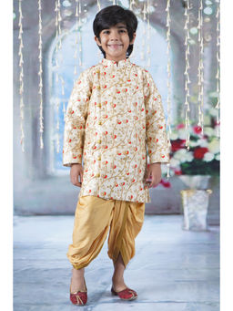 Little Bansi - Boys Cream Floral Thread Work Angrakha Sherwani with Dhoti (Set of 2)