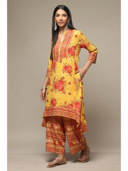 Biba - Women Yellow Printed Rayon Palazzo (Set of 2)
