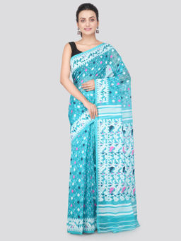 PinkLoom - Womens soft Jamdani Saree without Blouse -Green