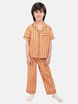 One Friday - Fashion Casual Boys Cotton Solid Orange Suits (Set of 2)