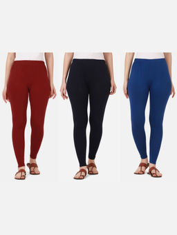 Buynewtrend - Women Cotton Multi-Color Solid Skinny Leggings (Pack of 3)