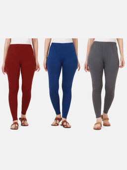 Buynewtrend - Women Cotton Multi-Color Solid Skinny Leggings (Pack of 3)