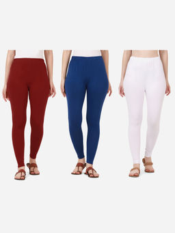 Buynewtrend - Women Cotton Multi-Color Solid Skinny Leggings (Pack of 3)
