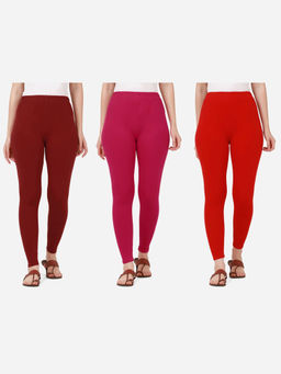 Buynewtrend - Women Cotton Multi-Color Solid Skinny Leggings (Pack of 3)