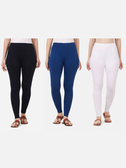 Buynewtrend - Women Cotton Multi-Color Solid Skinny Leggings (Pack of 3)