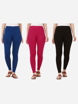 Buynewtrend - Women Cotton Multi-Color Solid Skinny Leggings (Pack of 3)
