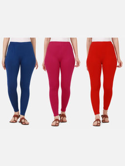 Buynewtrend - Women Cotton Multi-Color Solid Skinny Leggings (Pack of 3)