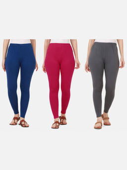 Buynewtrend - Women Cotton Multi-Color Solid Skinny Leggings (Pack of 3)