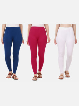 Buynewtrend - Women Cotton Multi-Color Solid Skinny Leggings (Pack of 3)