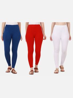 Buynewtrend - Women Cotton Multi-Color Solid Skinny Leggings (Pack of 3)