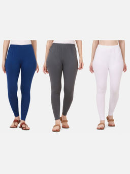 Buynewtrend - Women Cotton Multi-Color Solid Skinny Leggings (Pack of 3)