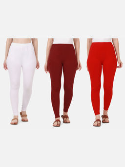 Buynewtrend - Women Cotton Multi-Color Solid Skinny Leggings (Pack of 3)