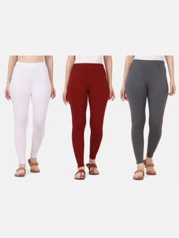 Buynewtrend - Women Cotton Multi-Color Solid Skinny Leggings (Pack of 3)