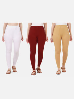 Buynewtrend - Women Cotton Multi-Color Solid Skinny Leggings (Pack of 3)