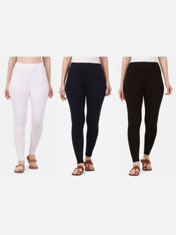Buynewtrend - Women Cotton Multi-Color Solid Skinny Leggings (Pack of 3)