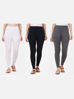 Buynewtrend - Women Cotton Multi-Color Solid Skinny Leggings (Pack of 3)