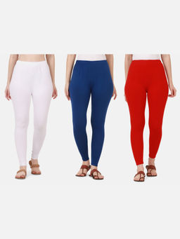 Buynewtrend - Women Cotton Multi-Color Solid Skinny Leggings (Pack of 3)