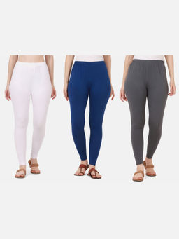 Buynewtrend - Women Cotton Multi-Color Solid Skinny Leggings (Pack of 3)