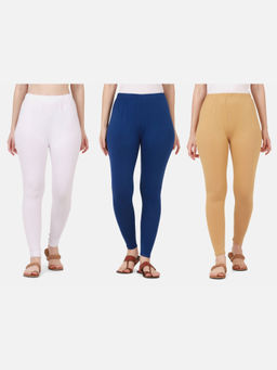 Buynewtrend - Women Cotton Multi-Color Solid Skinny Leggings (Pack of 3)