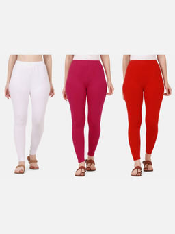 Buynewtrend - Women Cotton Multi-Color Solid Skinny Leggings (Pack of 3)