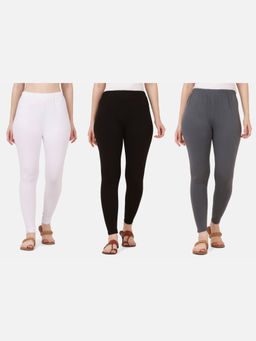 Buynewtrend - Women Cotton Multi-Color Solid Skinny Leggings (Pack of 3)