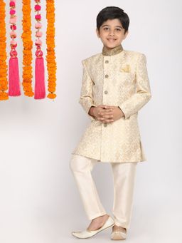 Vastramay - Boys Gold & Beige Sherwani & Pyjama (Set of 2)