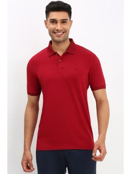 Allen Solly - Men Red Solid Collar Neck Regular Fit Polo T-Shirt
