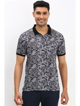 Allen Solly - Men Black Paisley Collar Neck Regular Fit Polo T-Shirt
