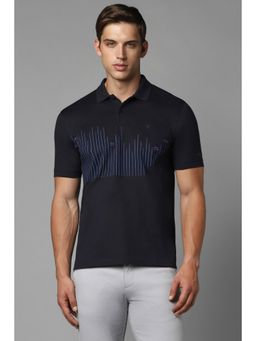 Louis Philippe - Men Black Printed Collar Neck Regular Fit Polo T-Shirt