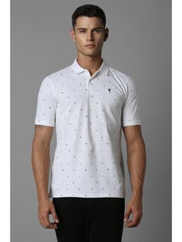 Louis Philippe - Men White Printed Collar Neck Slim Fit Polo T-Shirt