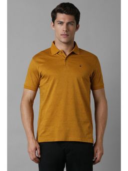 Louis Philippe - Men Mustard Paisley Collar Neck Slim Fit Polo T-Shirt