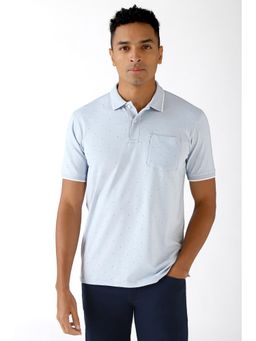Peter England - Men Blue Printed Collar Neck Regular Fit Polo T-Shirt
