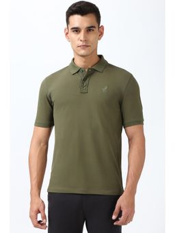 Peter England - Men Olive Solid Collar Neck Regular Fit Polo T-Shirt